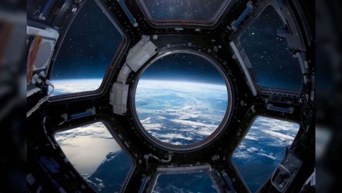 A view from the Cupola porthole on the International Space Station.